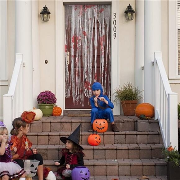 4 PCS Halloween Doorway Curtain-65x39 Inch Decor Door Curtain with Bloody Prints - Picture 6 of 8